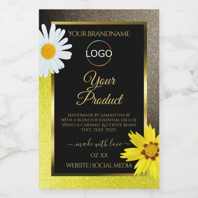 Yellow Brown Glitter Black Product Labels Add Logo (Single Label)