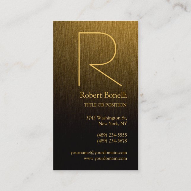 Yellow Brown Gold Monogram Business Card (Front)