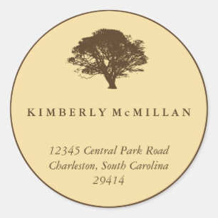 Yellow brown oak tree circle custom address label