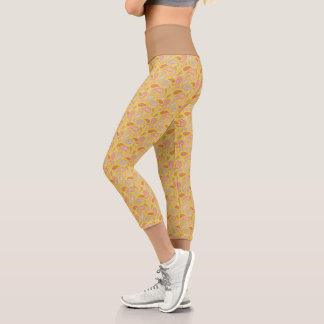 Yellow-Brown Paisley Pattern High Waisted Capris