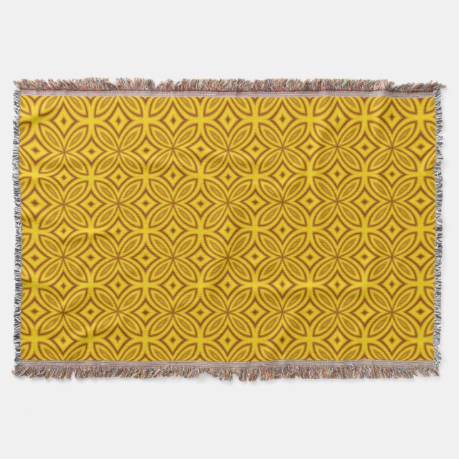 Yellow, brown retro abstract geometric pattern throw blanket (Front)