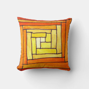 yellow brown retro art deco pattern throw pillow
