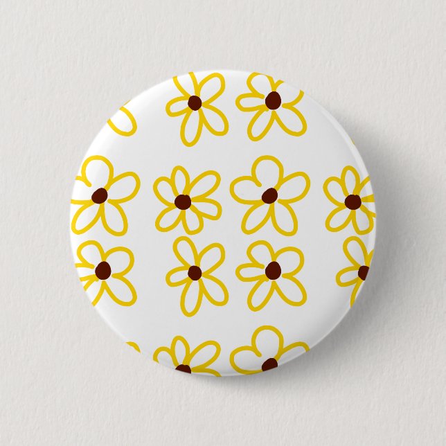 Yellow brown sunflower pattern floral modern boho  2 inch round button (Front)