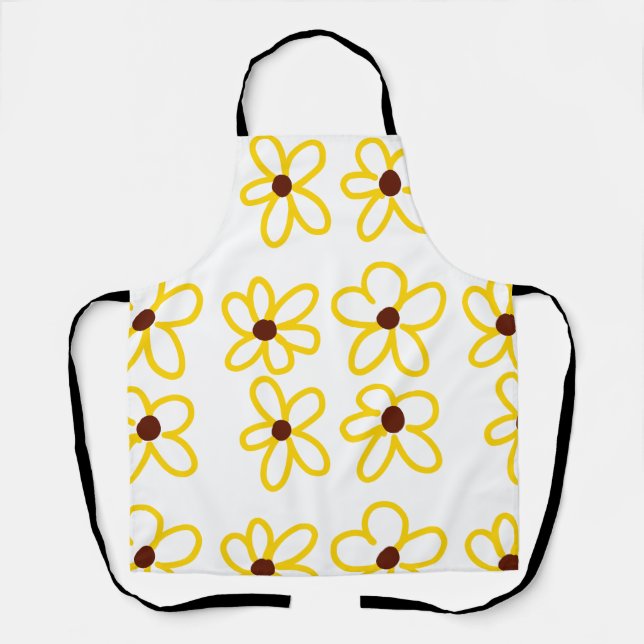 Yellow brown sunflower pattern floral modern boho  apron (Front)