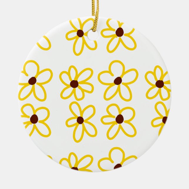 Yellow brown sunflower pattern floral modern boho  ceramic ornament (Front)