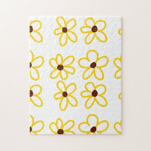 Yellow brown sunflower pattern floral modern boho  jigsaw puzzle