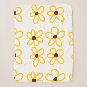 Yellow brown sunflower pattern floral modern boho  sherpa blanket