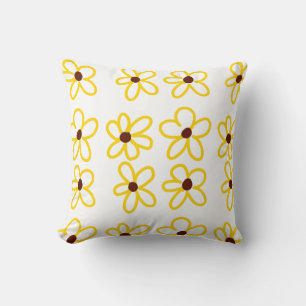 Yellow brown sunflower pattern floral modern boho throw pillow