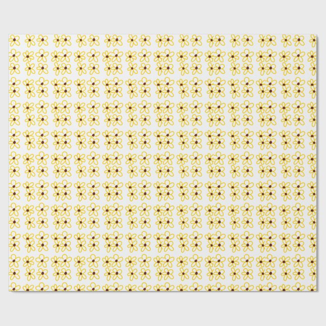 Yellow brown sunflower pattern floral modern boho  wrapping paper (Flat)