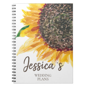 Yellow Brown Sunflower White Wedding Plans Notebook