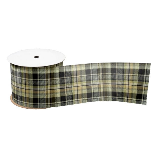 Yellow-brown tartan plaid. satin ribbon (Spool)