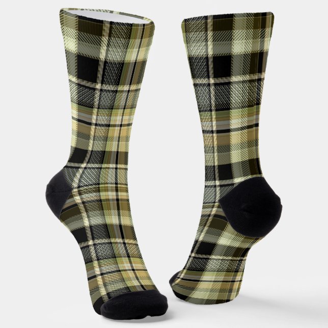 Yellow-brown tartan plaid.  socks (Angled)