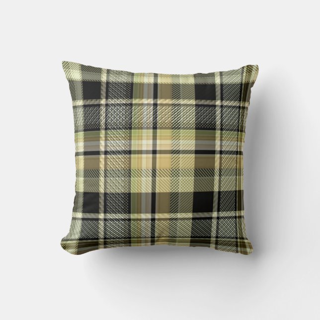 Yellow-brown tartan plaid.  throw pillow (Front)