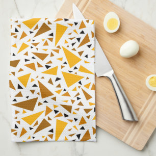 Yellow brown triangles on white retro background kitchen towel
