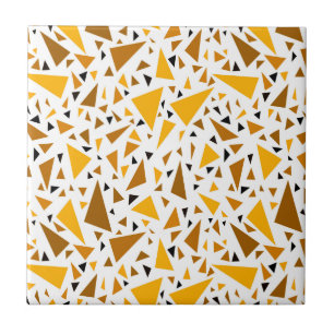 Yellow brown triangles on white retro background tile