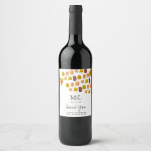 Yellow Brush Strokes Watercolor Floral Wine Label