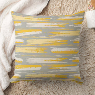 Yellow brushstrokes on Grey Abstract Pattern Throw Pillow