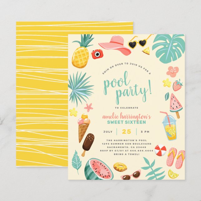 Yellow | Budget Pineapple Tropical Pool Party (Front/Back)
