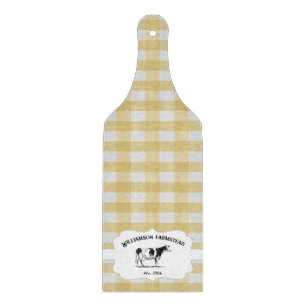 Yellow Buffalo Plaid Farm Cow Cutting Board