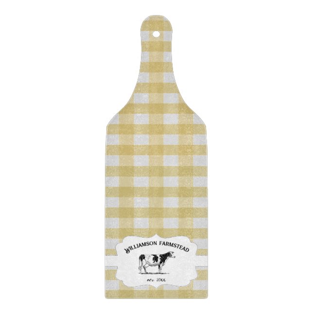 Yellow Buffalo Plaid Farm Cow Cutting Board (Front)
