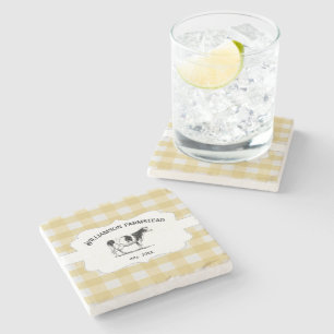 Yellow Buffalo Plaid Farm Cow Stone Coaster