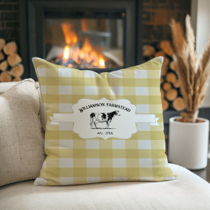 Yellow Buffalo Plaid Farm Cow Throw Pillow