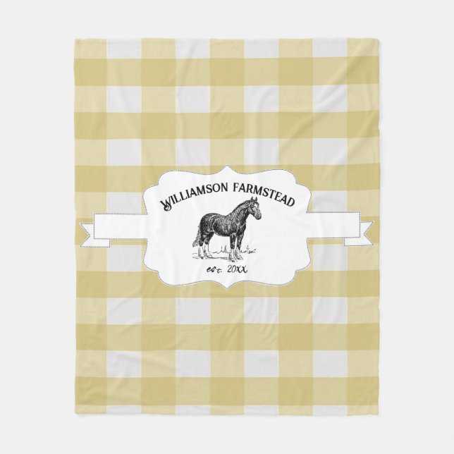 Yellow Buffalo Plaid Farm Horse Fleece Blanket (Front)