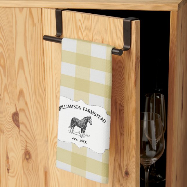 Yellow Buffalo Plaid Farm Horse Kitchen Towel (Thirds Fold)