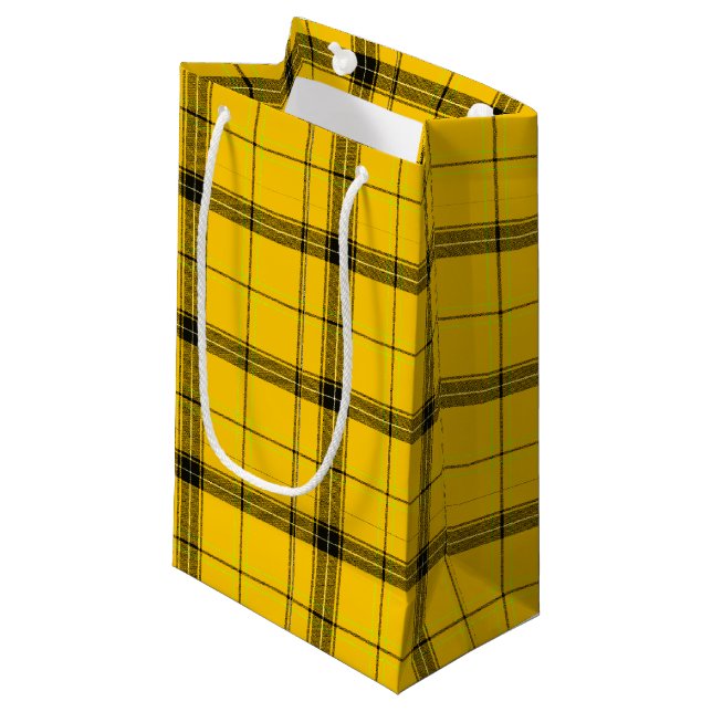 Yellow Buffalo Plaid Pattern Bright Holiday Small Gift Bag (Front Angled)