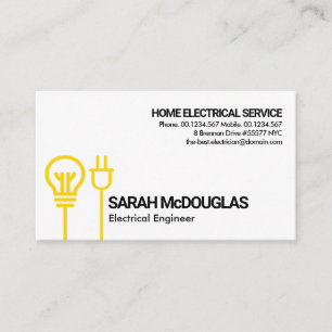 Yellow Bulb Electric Power Plug Motif Engineering Business Card