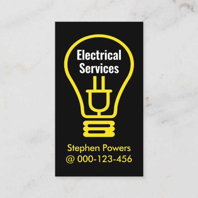Yellow Bulb Power Plug Electrical Services Business Card (Front)