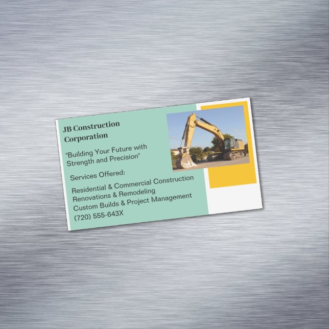 Yellow Bulldozer Building Contractor Construction  Magnetic Business Card (In Situ)