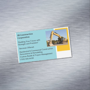Yellow Bulldozer Building Contractor Construction Magnetic Business Card