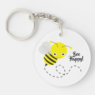 Yellow Bumble Bee, Be Happy Saying Keychain