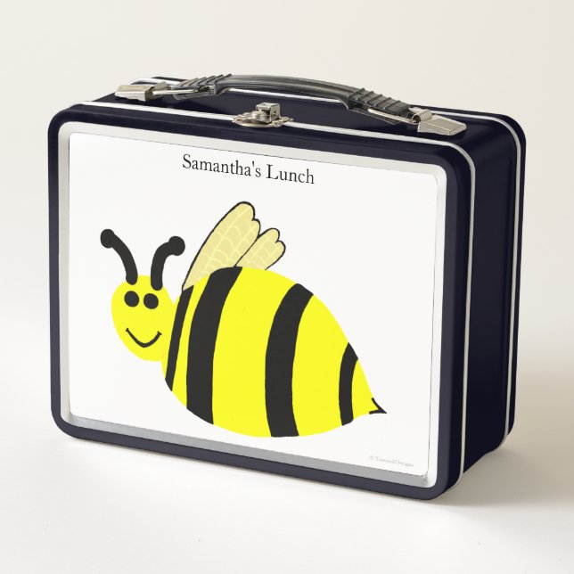 Yellow Bumble Bee Buzz Metal Lunch Box (Front)