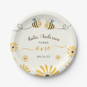 Yellow Bumblebee and Sunflowers First Birthay Paper Plate