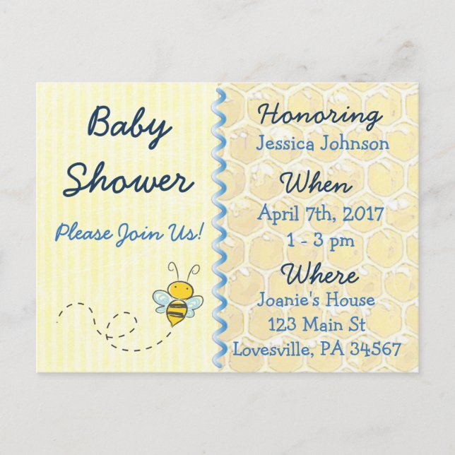 Yellow Bumblebee Baby Shower Invitation Postcard (Front)