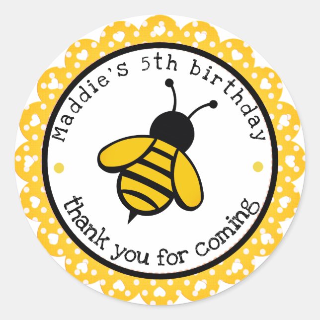 Yellow Bumblebee Birthday Favour Classic Round Sticker (Front)