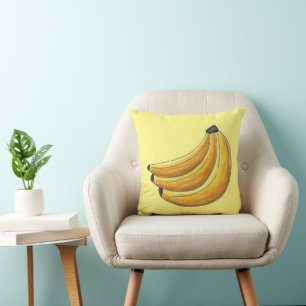 Yellow Bunch of Bananas Banana Fruit Foodie Throw Pillow