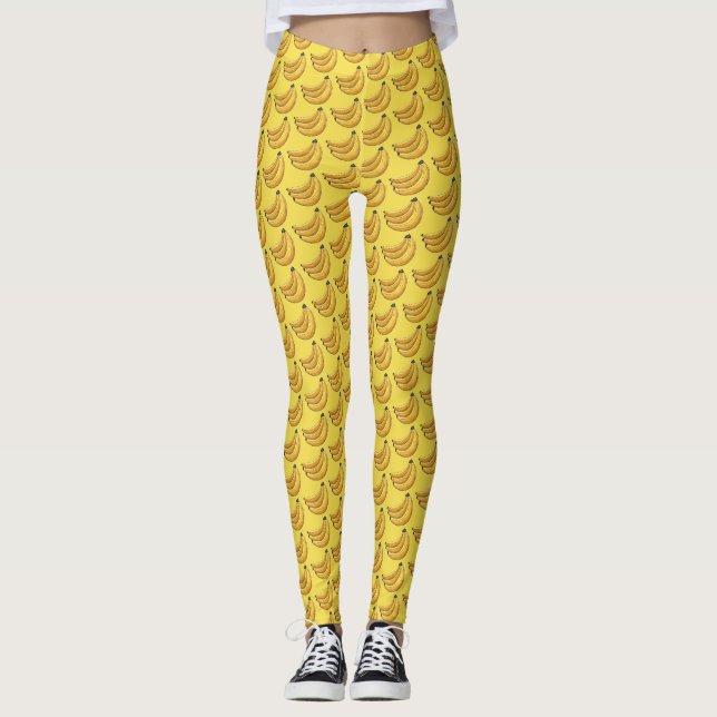 Yellow Bunch of Bananas Fruit Foodie Print Leggings (Front)