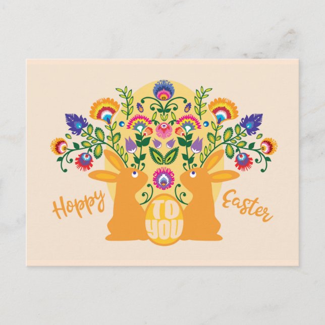 Yellow🐰  Bunnies with  Folklore Touch Custom Text Postcard (Front)