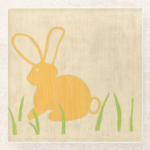 Yellow Bunny and Green Grass by Chariklia Zarris Glass Coaster