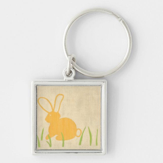 Yellow Bunny and Green Grass by Chariklia Zarris Keychain (Front)