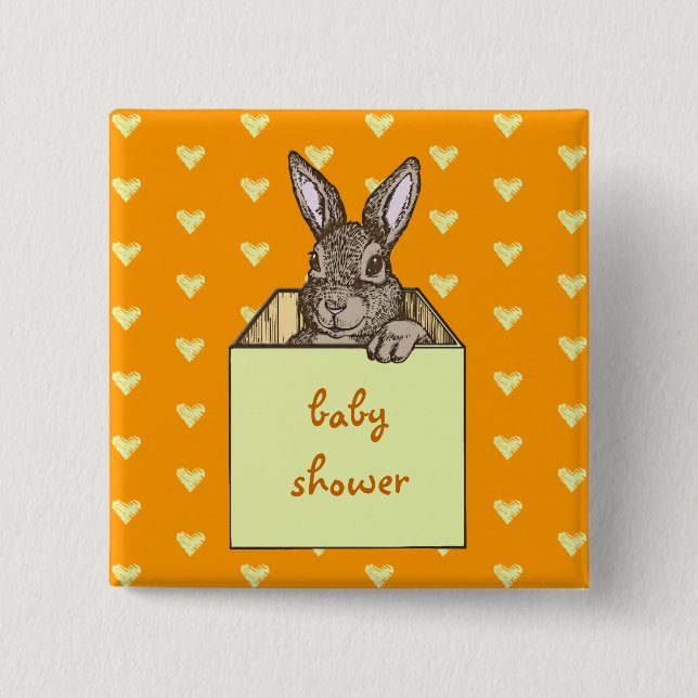 yellow bunny-in-the-box 2 inch square button (Front)