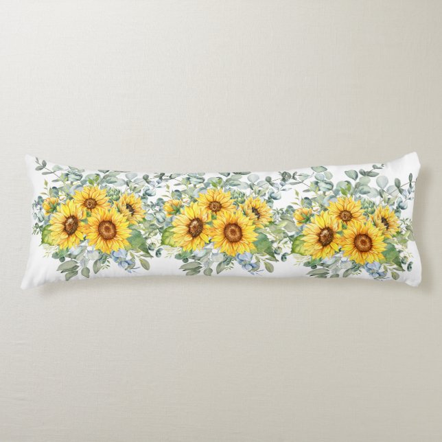 Yellow Burgundy Sunflower Body Pillow (Front)