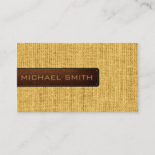Yellow Burlap Linen Rustic Jute Look Leather Business Card
