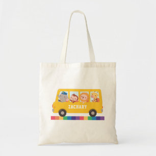 Yellow Bus And Cute Animals Kids Personalized Tote Bag