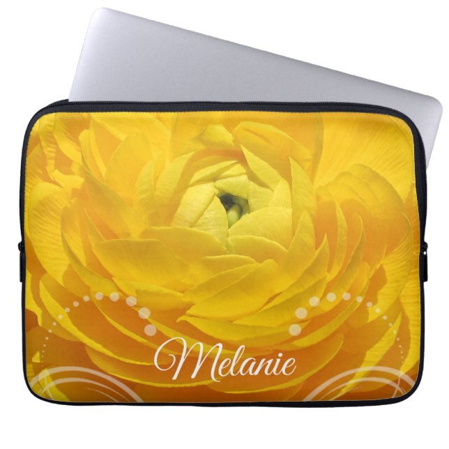 Yellow Buttercup Personalized Laptop Sleeve (Front)