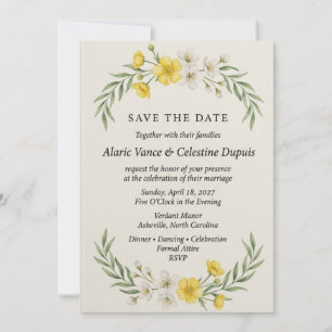 Yellow Buttercup & White Wildflower Elegant Save Invitation
