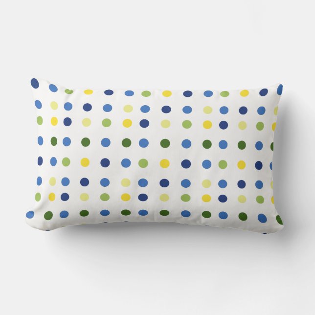 Yellow Buttercups and Blue Iris Dots Lumbar Pillow (Front)